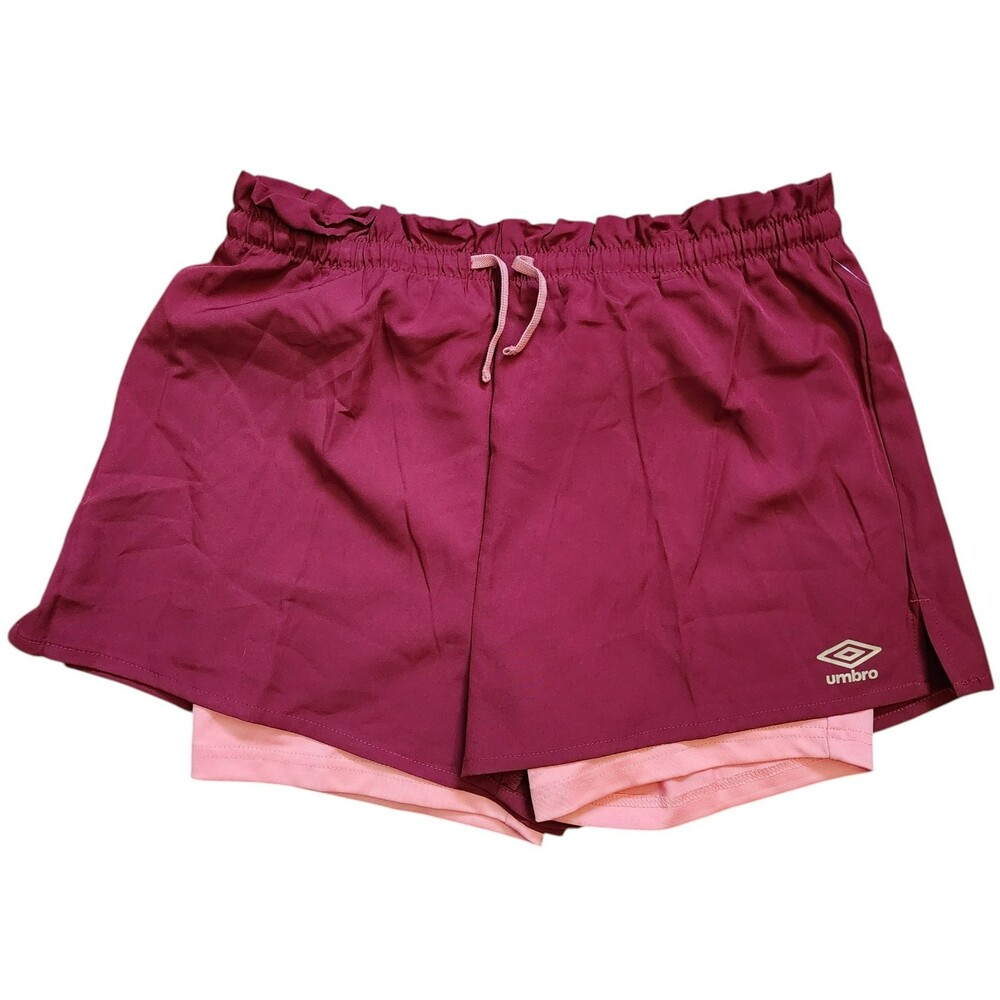 Umbro Youth XL Girls Rhubarb Maroon 2-in-1 Running Shorts Built In Pink Liner 16